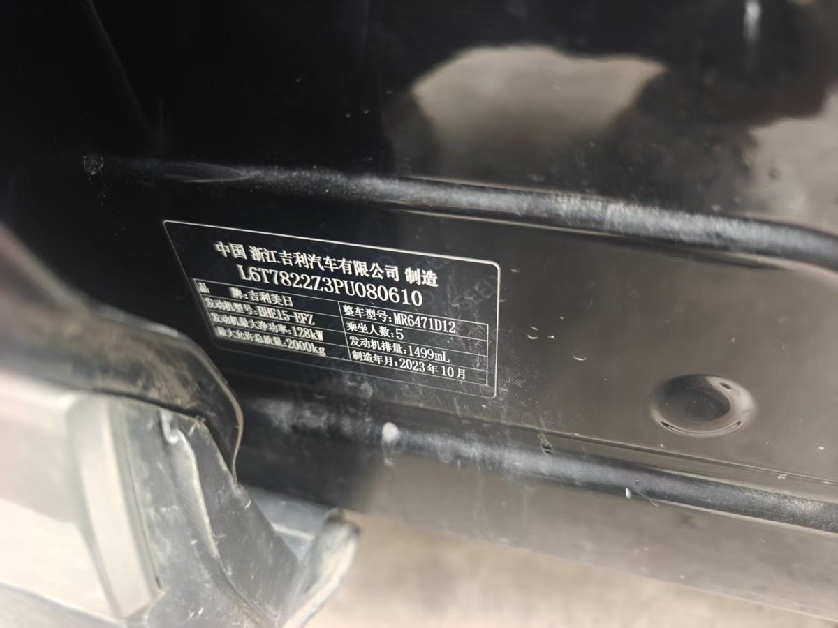 Nameplate and VIN plate of 2024 Geely BoYueL Premium Edition