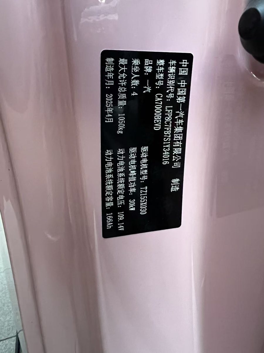 Nameplate and VIN plate of 2025 Bestune Small Horse 222km LingDong Horse